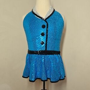 Blue Sequin Halter Top with Black Trim